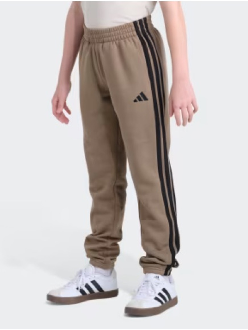 adidas Kids Tan Sweatpants with Black Side Stripes